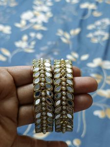 6 Metallic Mirror &amp; Pearl Bangle Set 2 Pair