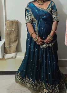 Mid Green color Hand Embroidery work Lehenga