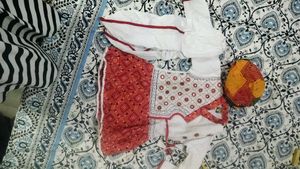 boys White Dhoti with Red Border kurta and topi