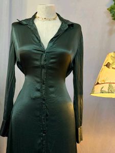 Zara Green Satin Shirt Dress