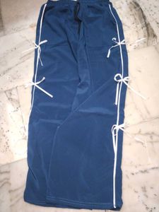 Blue Track Pants with White Ties