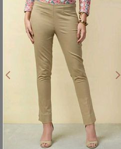 FABINDIA Beige Full Length Formal Slim Pant