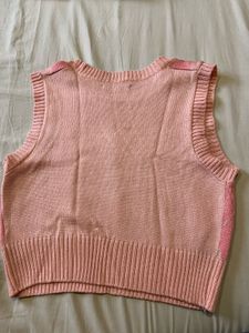 Trendy Pink Knitted Sleeveless Sweater Vest