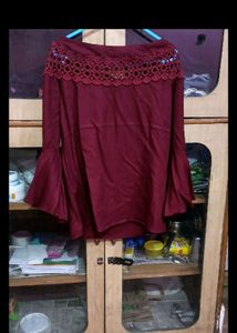 Office Shoulder Maroon Top