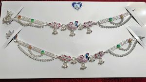 Pyre Silver Anklets with Peacock Design