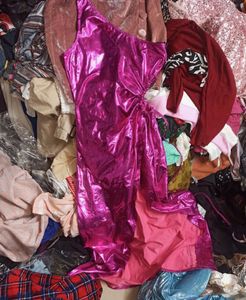 matellic Shiny Pink One-Shoulder Dress