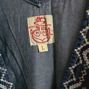 Embroidered Denim Sleeveless Dress