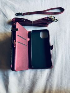 Burgundy Wallet And Phonecase with Straps iPhone15