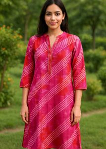 Pink Leheriya Kurti