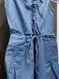Denim Jumpsuit with Drawstring Waist