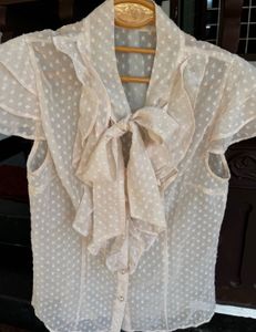 Ruffled Sheer Button-Down Top