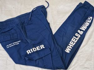 Blue Graphic Print Cargo Pants