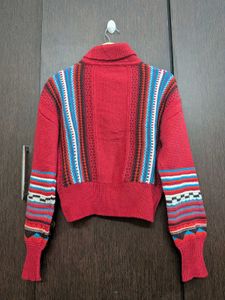 Zara Red Patterned Knit Jacket