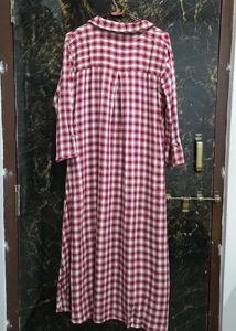 Red Cream-coloured Checked Kurta