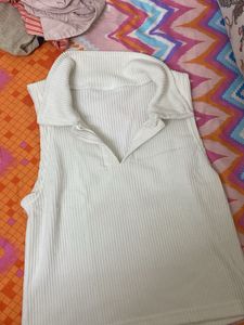 White Ribbed Polo Tank