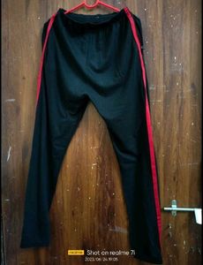 Black Track Pants with Red Stripe