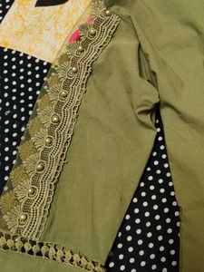 Olive top peplum style with beads and lace work
