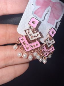 Pink Geometric Dangle Earrings