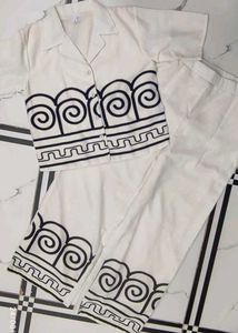 Short Sleeve Shirt with Collar Straight Pants wit