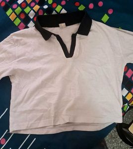 White Tee with Black Collar