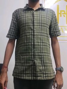 Olive Green Plaid Casual Shirt