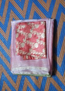 Elegant Pink Saree with Blouse Piece