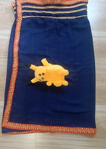 Elegant Navy Blue Saree without blouse
