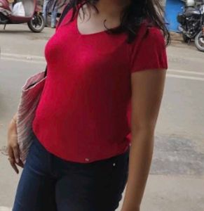 Hot Red V-Neck Office Top