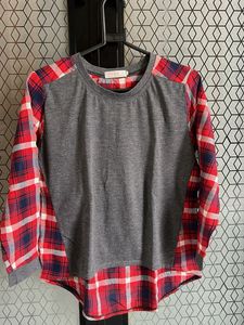 Plaid Accent Long Sleeve Top
