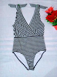 Striped Tie-Shoulder Swimsuit