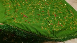 aari work Elegant Green Embroidered Saree