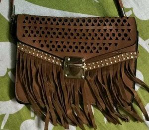 BROWN TASSLED SLING BAG