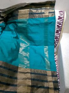 Plain Peacock Green Colour Saree