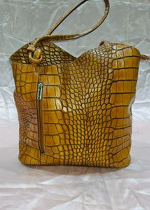 Crocodile Embossed Leather Handbag
