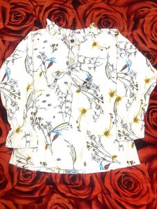 Floral Print Tie-Neck Blouse