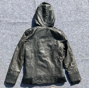 Black Leather Hooded Jacket