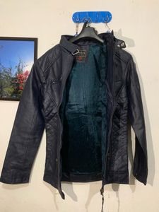 Stylish Navy Blue Leather Jacket