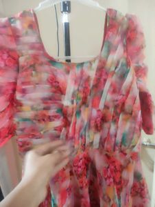 Organza Flared Frock,With Pleates
