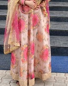 Golden Blouse With Organza Lehnga Without Duptta