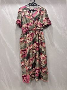 Vintage Print Midi Dress