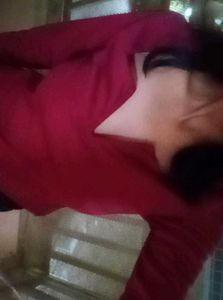 Bold Maroon Long Sleeve Top with Deep V Neck