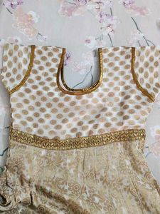 Elegant Cream &amp; Gold Anarkali Dress
