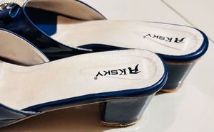 Blue Party wear block Heels With Diamonds
