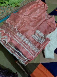 Pink Organza  Pant Kurta with Dupatta