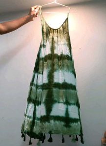 Green Tie-Dye Tassel Dress