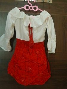 Girls' White & Red Dress