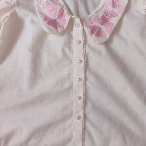 White Collar Puff Sleeves Casual Top/Shirt