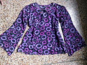 Retro Print Bell Sleeve Top