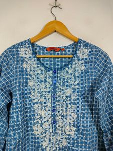 Blue Embroidered Midi Dress