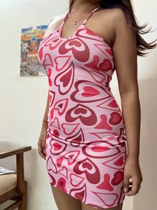 Pink Hearts Halter Neck Dress